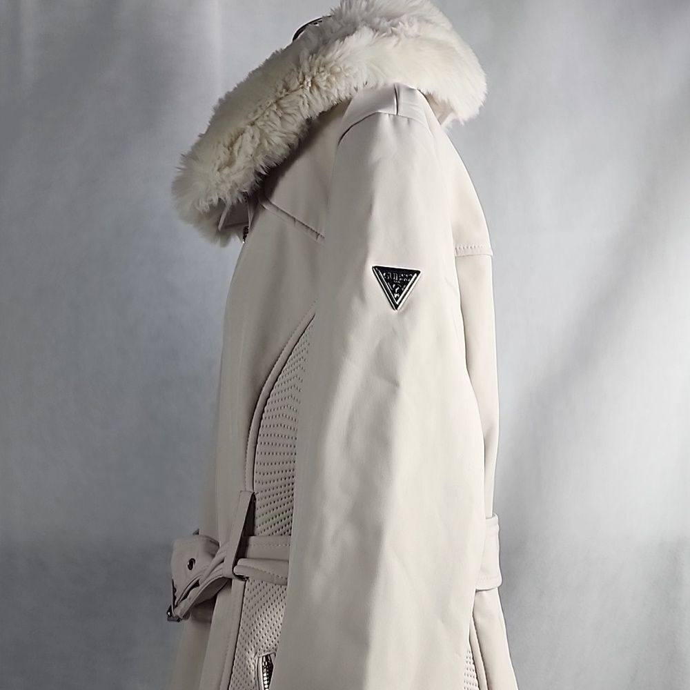 Guess Faux Fur Collar Winter White Trench Coat Detachable Scandi Girl
